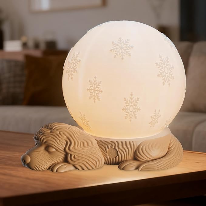Cute Dog Lamp, Rechargeable Battery Powered Bedside Lamp, 3 Color Temperature Dimmable Cordless Lamp, USB C Charging Touch Lamp for Bedroom, Nightstand, Nursery