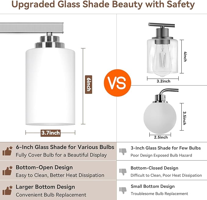 Brushed Nickel 4-Light Bathroom Light Fixtures, 27" Modern Vanity Lights Over Mirror with Milky White Frosted Glass Shade, Classic Wall Light Fixture for Mirror Living Room Cabinet Bedroom Porch