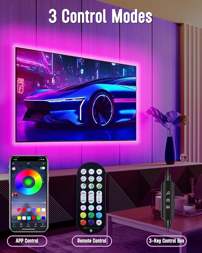 LED Lights for TV Led Backlight, 16.4ft LED TV Backlights for 45-75 inch USB TV Behind Lighting Color Changing RGB TV Led Light Strip with Remote Music Sync Bluetooth APP Control for Bedroom Gaming