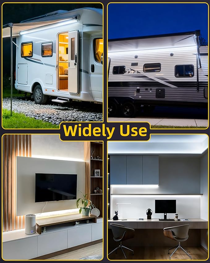 RV Awning Lights, 12V 20FTx2 LED Camper Awning Lights for Outside Camper Motorhome Travel Trailer, Waterproof RV Exterior Canopy Strip Lights, 5000K Underglow