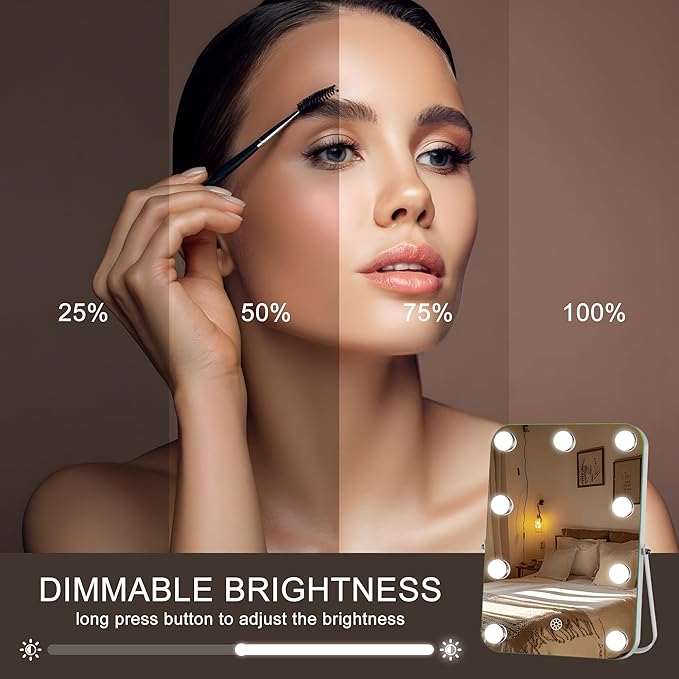 Hasipu Vanity Mirror with Lights, Hollywood 10" x 14" LED Makeup Mirror, 3 Modes Light, Smart Touch Control Dimmable, 360°Rotation, Rounded Rectangle White Frame