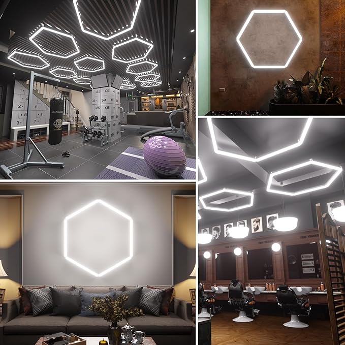 Hexagon Garage Lights, 1-HEX Updated Bigger Size, 7200lm Super Bright Car Detailing Ceiling, Led Hexagon Lights, Honeycomb Lights for Detailing, Workshop, Home Gym, Basement Garage