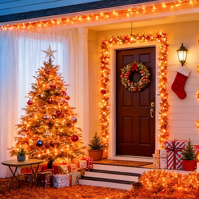 LAMPHOME Orange Thanksgiving Mini Lights, 200LED 66Ft Autumn Fall String Lights,16 Modes Connectable 120V Plug in for Outdoor Indoor Garden Party Halloween Christmas Xmas Tree Light Decor