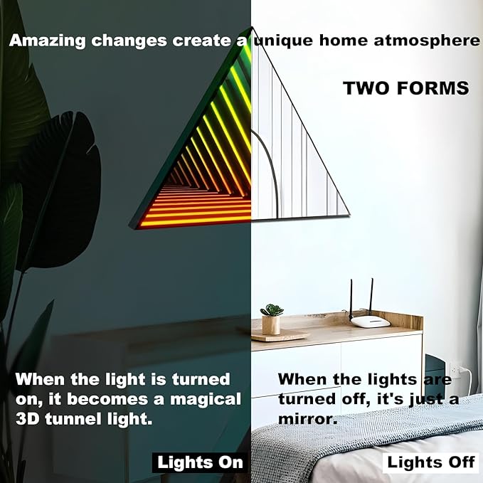 3D Infinity Mirror Light, 28" Triangle LED Tunnel Wall Light with 358 LEDs, App & Remote RGB Color Changing Mirror for Gaming Room Decor, Party, Bar, Geometric Art Deco Wall Mounted