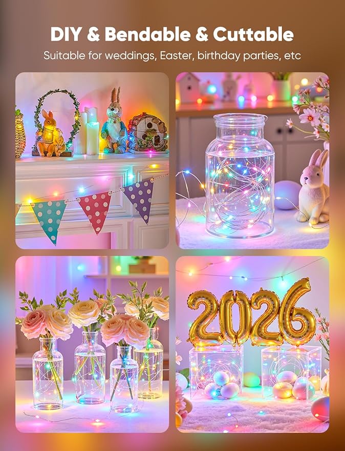 Minetom 12 Pack Pastel Christmas Lights, Easter Decor 7ft 20 LED Fairy Lights Battery Operated String Lights, Easter Decorations for Home, 8 Modes Waterproof Silver Wire Twinkle Lights