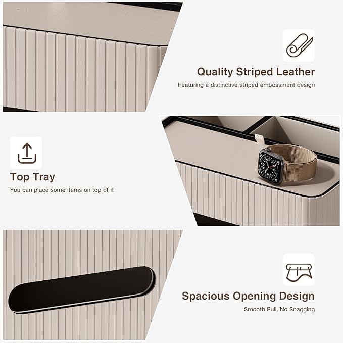KINGFOM Leather Tissue Box Cover with Storage Tray, Decorative Tissue Box Holder Organizer for Office Desk, Bedroom & Nightstand, Remote Control Holder for Perfume, Watch, Glasses, Pens (Mocha Beige)