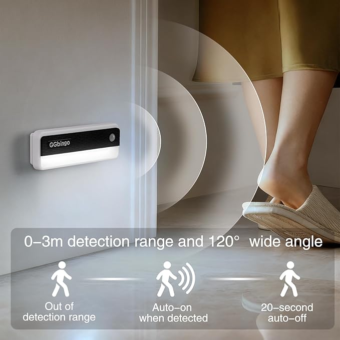Motion Sensor Night Lights, 1800mAh Rechargeable Motion Activated Night Light, 6000K Battery Operated LED Sensor Light Indoor for Stair, Bedroom, Stairway, Hallway, Kitchen, Cabinet, Closet