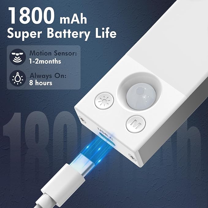 Under Cabinet Lighting 4 Pack,Under Cabinet Lights Wireless,Motion Sensor Light Indoor Rechargeable Battery Operated,Dimmable Under Counter Lights for Kitchen,Drawers,Wardrobe,Stair Bedroom