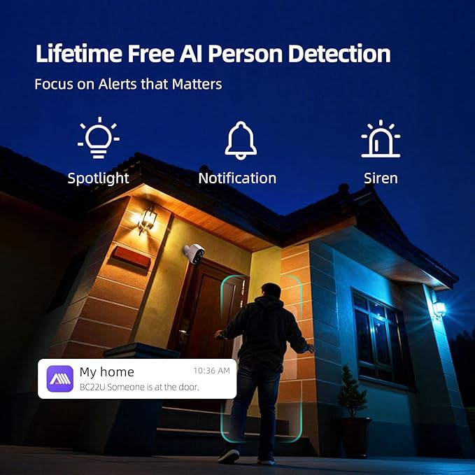 2.5K Wireless Home Security Cameras 4-Pack, Outdoor WiFi Non-Subscription AI Person Detection, 4MP Color Night Vision, Full Duplex 2-Way Audio, IP66 Waterproof Battery Powered, U.S. AWS Cloud