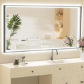 60x30 LED Bathroom Mirror with Lights, Black Aluminum Framed, Backlit + Front Lit, Lighted Bathroom Vanity Mirror for Wall, Anti-Fog, Memory Function, Dimmable, Shatterproof ETL Listed