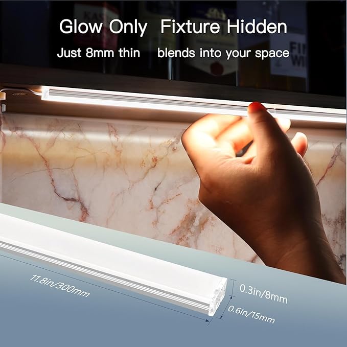 V4light Under Cabinet LED Lighting, 6 Pack Ultra Slim Aluminum Light Bars, Plug-in Kitchen Lights with Touch Dimmer, Dimmable 2700K–6500K, Linkable for Closet, Shelf, Display Cabinet