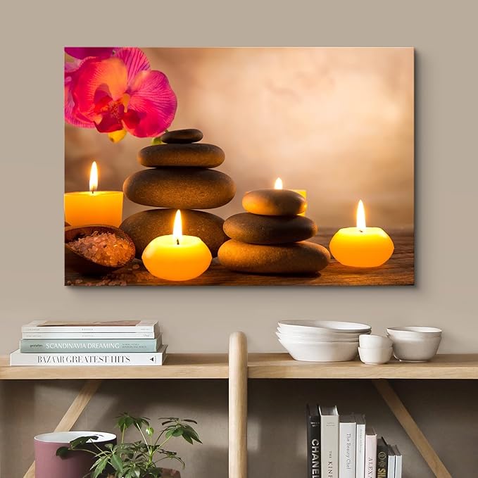 wall26 Canvas Prints Wall Art - Spa Still Life with Aromatic Candles and Zen Stones Modern Wall Decor/Home Decoration Stretched Gallery Canvas Wrap Giclee Print & Ready to Hang - 16" x 24"