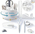 White Desk Organizers and Accessories Set with 360-Degree Rotating Pen Holder, Tape Dispenser, Stapler, Staple Remover, 1000 Staples, Tape, Clips Set, Ruler, Scissor, Pen