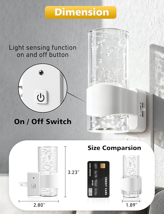 Night Lights Plug into Wall, Dimmable LED Night Light with Dusk to Dawn Sensor, Plug in Night Light Brightness Adjustable, 2 Pack 3000K Acrylic Nightlight for Bathroom Hallway