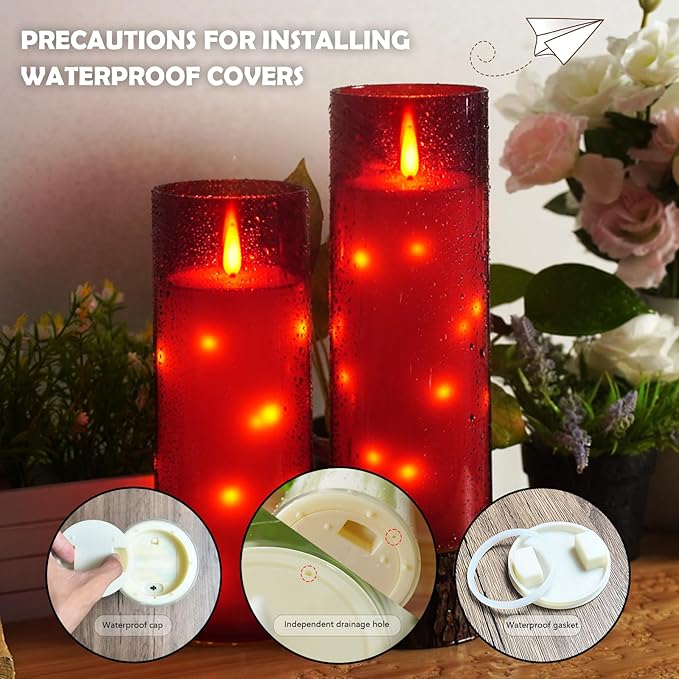 11" x 4" Large Outdoor Waterproof Flameless LED Candles with Remote and Timer,Acrylic Pillar Candles Battery Operated with Embedded Star String for Porch,Patio,Outdoor Decor,Set of 2(Red)