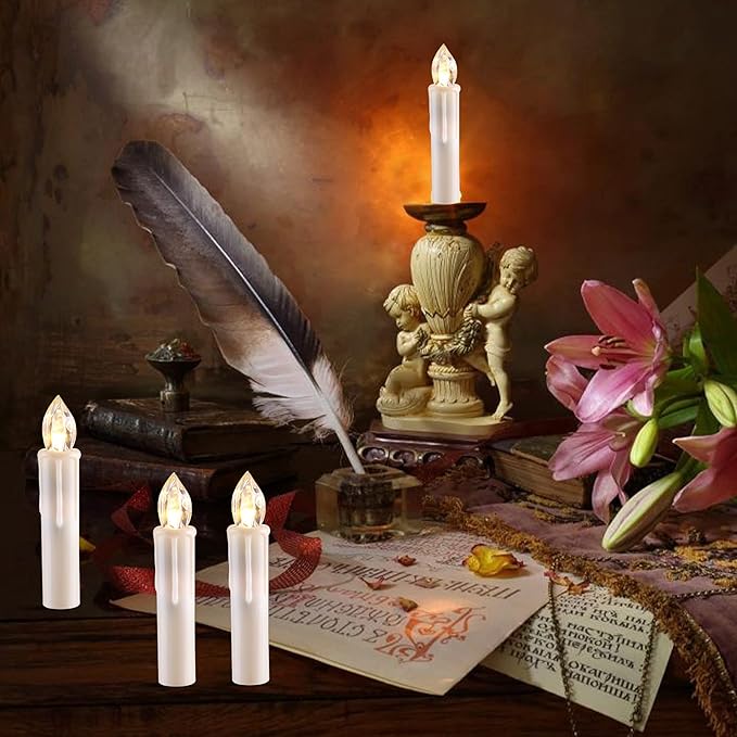 24 PCS LED Flameless Taper Candles, Battery Operated with Remote Updated Timer Function, Flickering Warm White Light, Perfec for Window and Christmas Decor