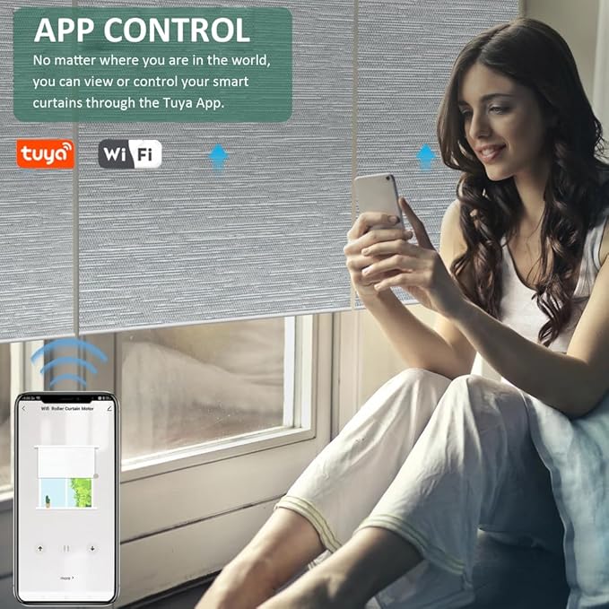 Tuya WiFi Smart Roller Shade Motor 45mm, Electric Blinds Motor No Hub Needed, Compatible with Alexa Google Home, App Control, Heavy Duty Retrofit Kit. (20 N.m for Φ74mm（3"） Round Tube)