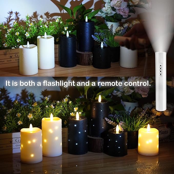 Flameless Candles Embeded Twinkle Starlight, Waterproof LED Flameless Candles with Remote, Plastics Realistic Pillar Candles for Home Decor, Outdoor Garden, Patio Decor 3pcs(Ivory)