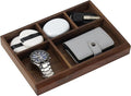 MultiBey 5-Slot Walnut Valet Tray Organizer | Wooden Valets Tray for Nightstand, Dresser & Desk |EDC Catchall Trays with 5 Sections for Jewelry, Wallet, Watch, Keys, Earbuds (Walnut)