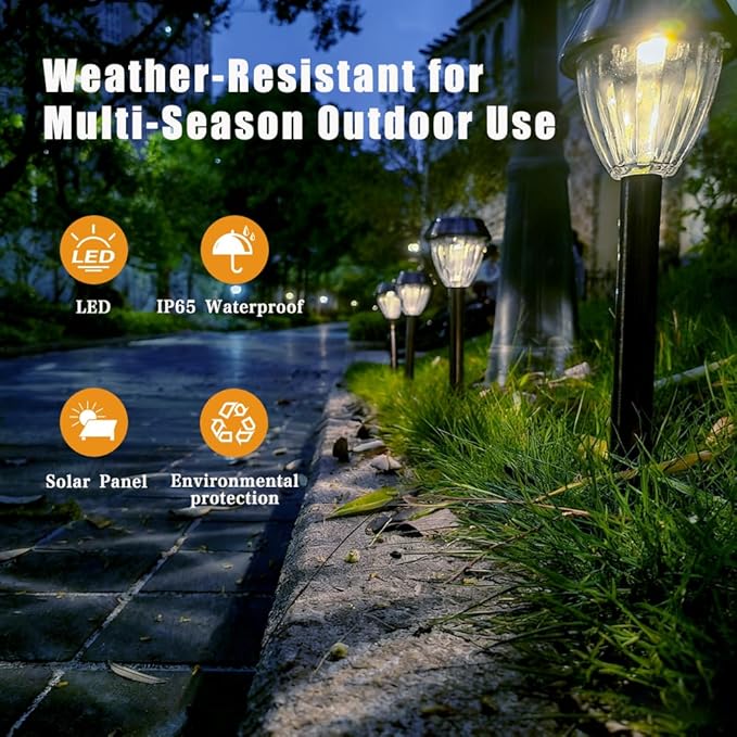 Vintage Solar Lights Outdoor, Glass & Metal Solar Pathway Lights 4 Pack, IP65 Waterproof, Cool White Garden Lights for Walkway, Yard, Patio, Driveway