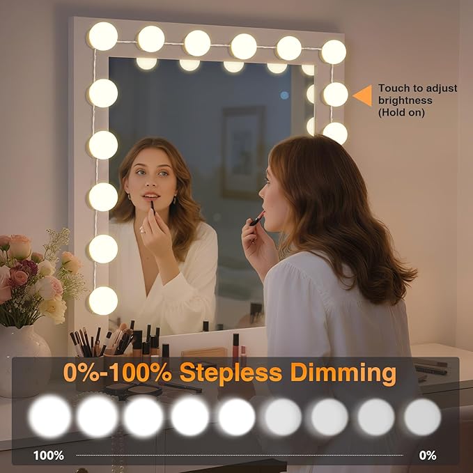 AIBOO Vanity Lights for Mirror, 16 Bulbs Makeup CCT Lighting, Dimmable Brightness & Adjustable Color Temperature, Plug in Stick on for Makeup Dressing Room Bathroom (Mirror Not Included)