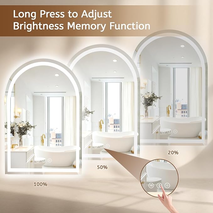 LED Mirror for Bathroom, Lighted Bathroom Vanity Mirror with Lights - Anti-Fog, Front Light and Backlit, Dimmable, 3 Colors (White Arch, 36" L x 48" W)