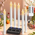 Rechargeable Flameless Taper Candles with Charging Station & Remote Timer, 6 Pcs Real Wax LED Taper Candles, Battery Operated Candlesticks for Home Wedding Christmas Decorations (White)
