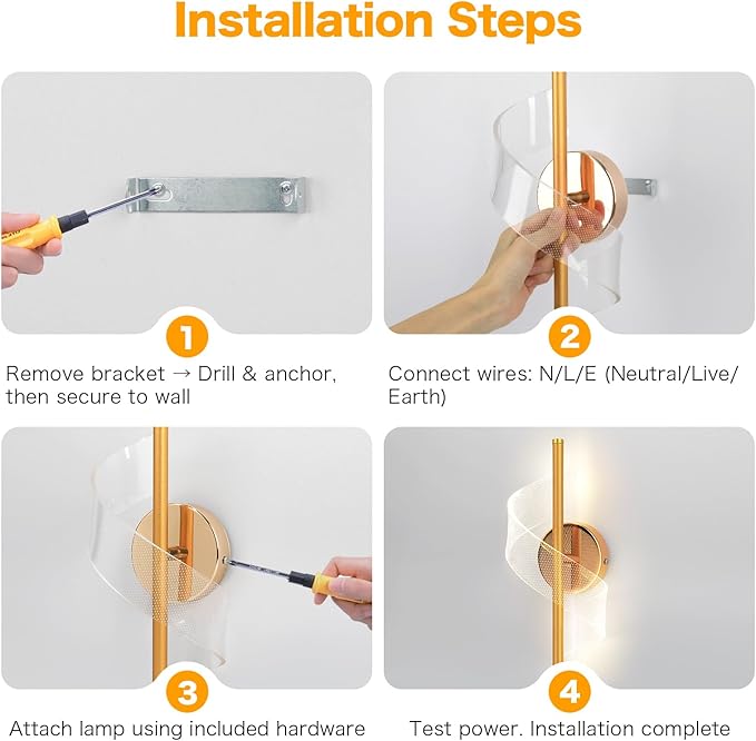 Modern LED Wall Sconce - 12" Height Spiral Wall Lamp with Acrylic Shade - 3000K 4000K 6000K Indoor Hardwired Wall Fixture for Bedroom Living Room Hallway Corridor (Gold 1pack)