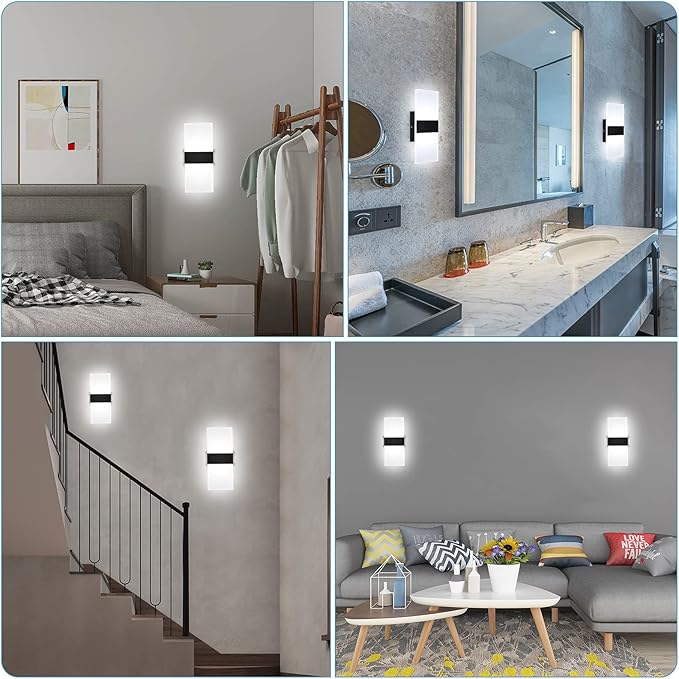 Lightess Modern Wall Sconces Set of Two Indoor LED Wall Mounted Lamp Hardwired Wall Lamp 12W for Bedroom Living Room Hallway, Cool White