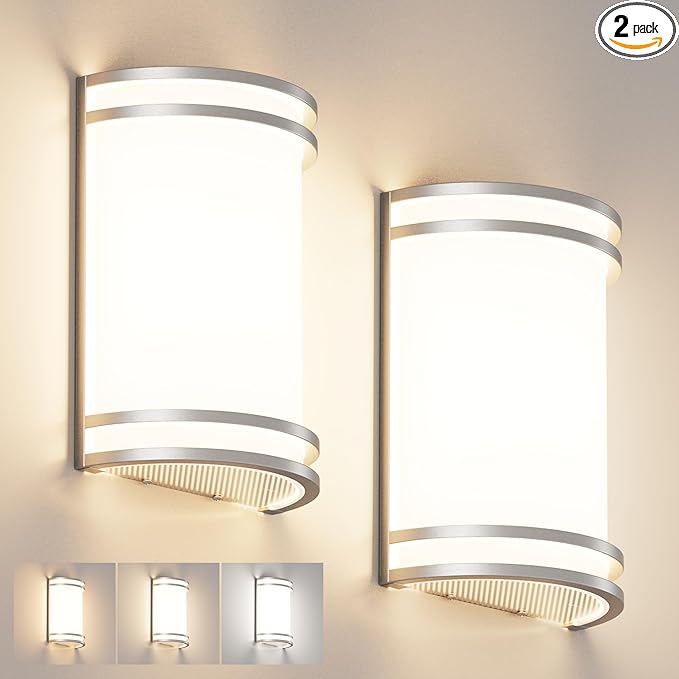 Aipsun Modern Wall Sconces Set of Two, Hardwired 15W LED Indoor Wall Sconce Lighting Dimmable Wall Lights for Living Room Hallway Bedroom (Brushed Nickel)