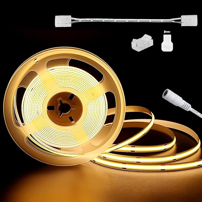 PAUTIX COB LED Strip Light 24ft/7.5m 3000K Warm White 3780LEDs,High Lumen CRI90+ Super Bright,Lead-free Material DC24V Flexible LED Tape for Home&Office DIY Lighting Project(Power Supply Not Included)