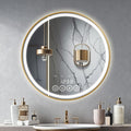 Wall-Mounted Round Bathroom Mirror with LED-Lights - Frame Vanity Mirrors (24" x 24", Gold)