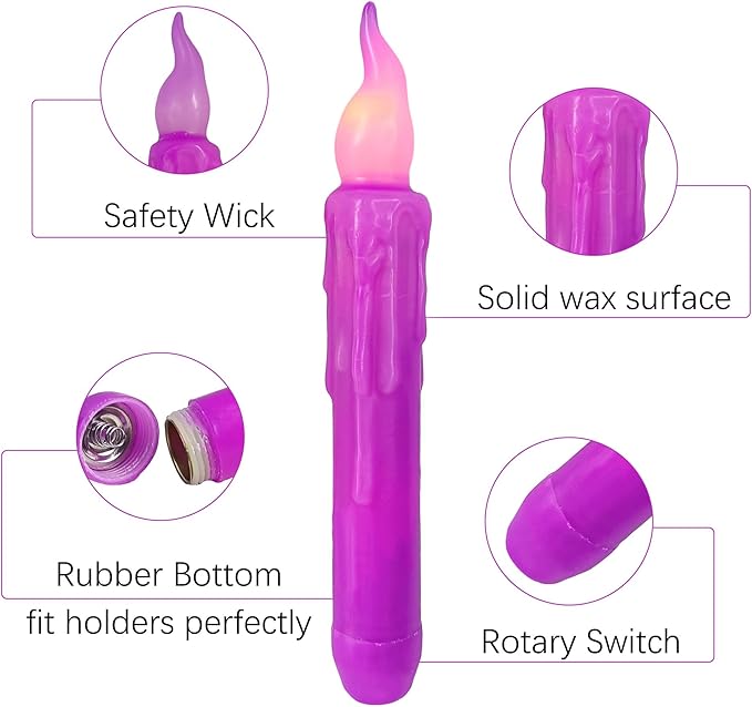 Magical Candlesticks Flameless Taper Candle, 4pcs Real Wax LED Tapered Candles Remote Dipped Candle 6inches Battery Chandelier for Enchanting Weddings Harry Potter Inspired Vigils (Purple)