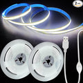 5V LED Strip Lights, White USB LED Light Strip, 2Pack 3.28FT Dimmable Cob LED Strip Light, High Brightness Short LED Strip for Display Cabinet, Living Room, TV Lights