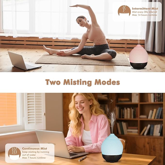 Essential Oils Diffuser Ceramic 250ml - Ultrasonic Aromatherapy Diffuser 3D Printing Dome, Cool Mist Air Freshener with 2 Mist Modes 7 Colors LED Lights, Auto Shut-Off Protection for Home Office Decor