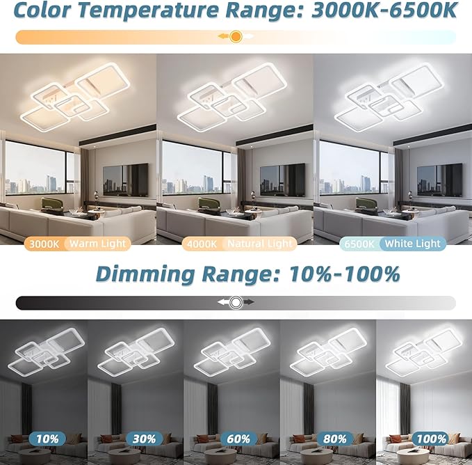 Modern LED Ceiling Light 5-Square Dimmable White Flush Mount LED Flower Ceiling Light with Remote for Living Room