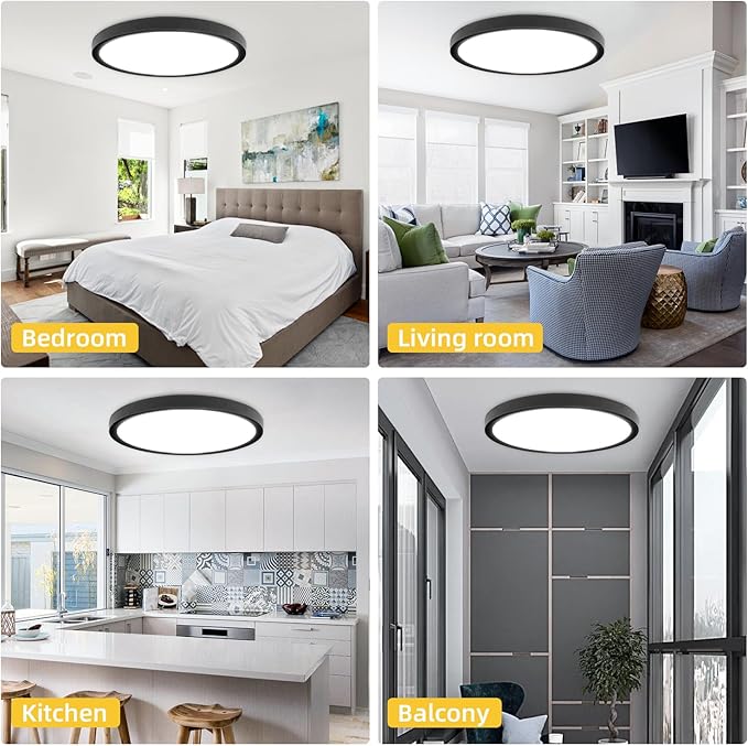 Led Flush Mount Ceiling Light,16 Inch 32w 3480lm,3000k/4000k/6000k 3CCT Selectable, Round Modern Flat Panel Super Slim Led Ceiling Light,for Living Dining Kitchen Bedroom Room (2Pack-Black)