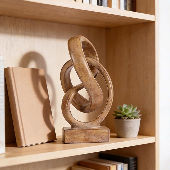 WUBIANJIE Modern Abstract Knot Sculpture, Artistic Mobius Inspired Resin Decor, Elegant Home and Office Decor, (Wood Color)