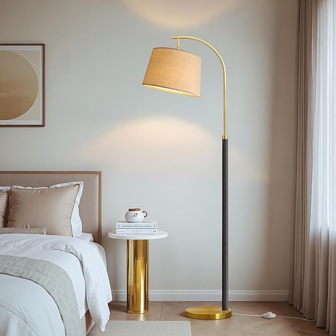 63" Wood Floor Lamps for Living Room with Foot Switch Arc Tall Standing Lamp for Bedroom Mid Century Modern Corner Gold Floor Lamps for Office Nursery Industrial Reading Lamp, Wood Black