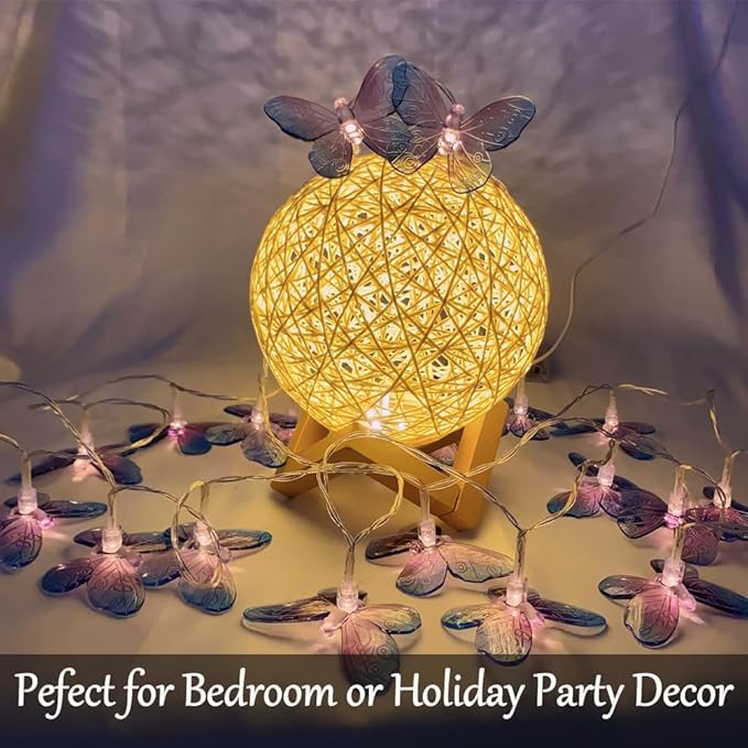 Fielegen 20 LED Butterfly String Lights, 9.84ft/3 Meter Battery Powered Purple Butterfly Fairy Lights for Home Bedroom Indoor Outdoor Garden Wedding Party Holiday Summer Decoration