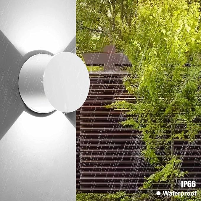 Kawell 8W Modern LED Wall Sconce Light Up Down Waterproof Outdoor Wall Lamp Indoor Hardwired for Bedroom Bathroom Hallway Stairs Porch, White 6000K