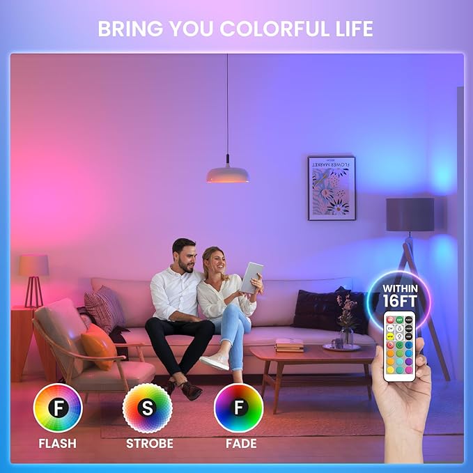 E12 Color Changing LED Light Bulb with Remote Control 2W E12 Chandelier Light Bulb Multicolor RGB/3000K/6000K/Dimmable Candelabra Base Color Light Bulbs 3Modes Memory Function-2Pack