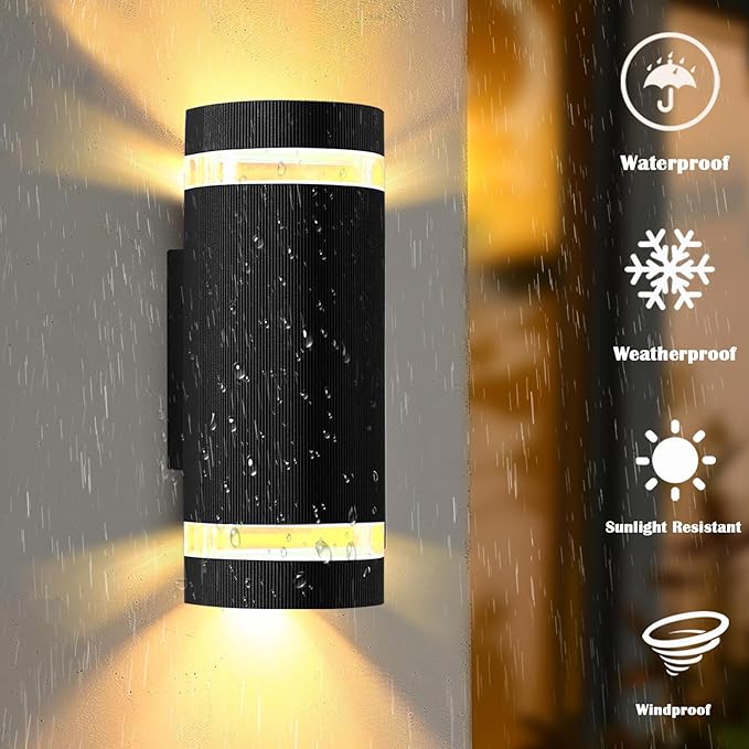 Up and Down Outdoor Smart Wall Light, RF Remote Control Color Changing Wall Lights, White Temperature 2700k- 6500k RGB+CCT 9 Modes Exterior Wall Lighting-Works with Alexa, Google Assistant