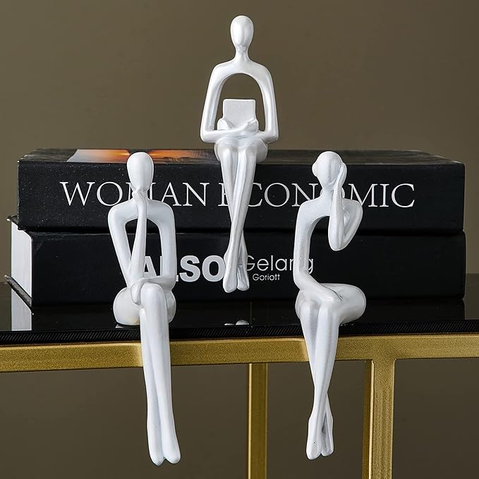 XINXUAN White Statue Home Decor - Modern Bookshelf & Desk Decor - 3 Piece Set