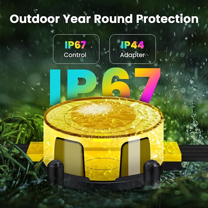 Outdoor Ground Lights 100FT, RGB Permanent Outdoor Lights with Bluetooth & APP Control, Color Changing, Waterproof IP67, Timer for Yard Eaves Landscape Pathway