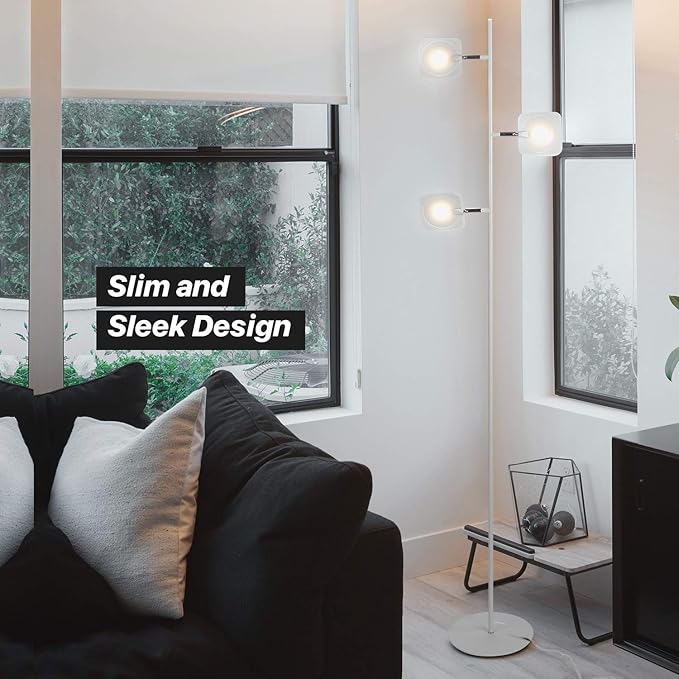 Brightech Tree Floor Lamp for Living Rooms & Offices, Dimmable Standing Lamp for Bedroom Reading, LED Spotlight Floor Lamp, Tall Lamp with Adjustable Panels for Minimal Space Use - White