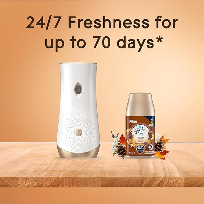 Glade Automatic Spray Refill and Holder Kit, Air Freshener for Home and Bathroom, Cashmere Woods, 6.2 Oz, 6 Count