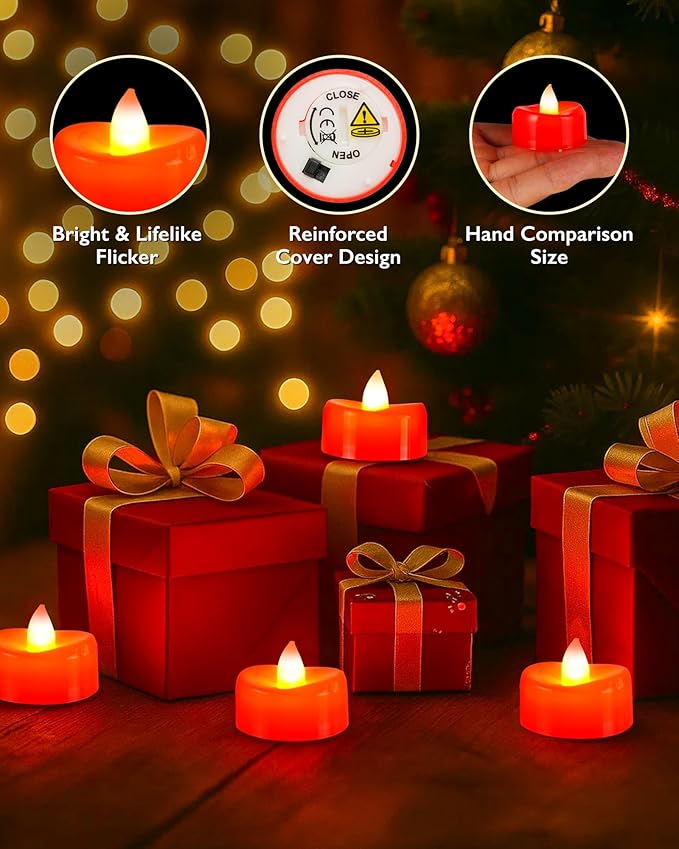 BEICHI Flameless Candles, Tea Lights Battery Operated, No Flickering Votive Candles LED Tea Lights for Halloween Christmas Wedding Home Decor (24 Pack, Red)