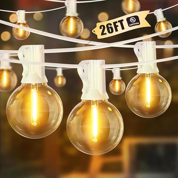 LAMPHOME 4 Pack 26FT LED Outdoor String Lights, 12+1 Shatterproof G40 Edison Bulbs, Connectable & Weatherproof Commercial Grade Patio Lights, Warm White Backyard Decorative Lighting