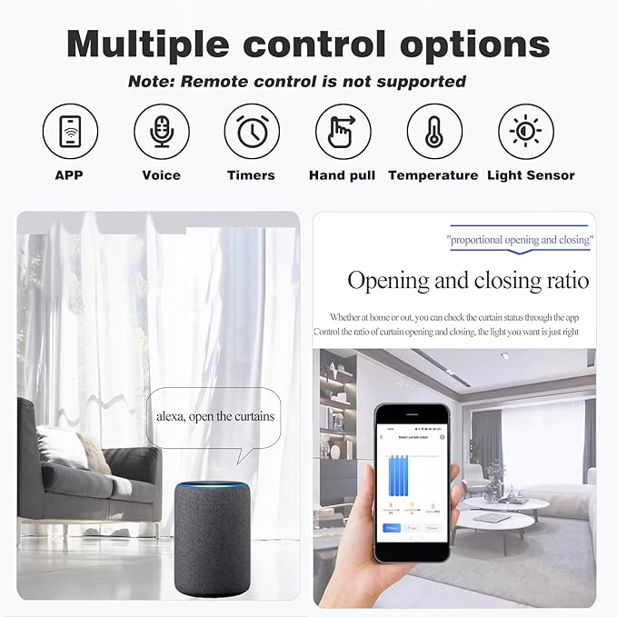 Smart Automatic Curtain Opener - Remote Controled by App/Timer/Voice,Upgraded High-Performance Motor, Automatic Light Sensor, Add Gateways,For Google Alexa,No Remote (for Roman rod/T/U track 3-in-1)